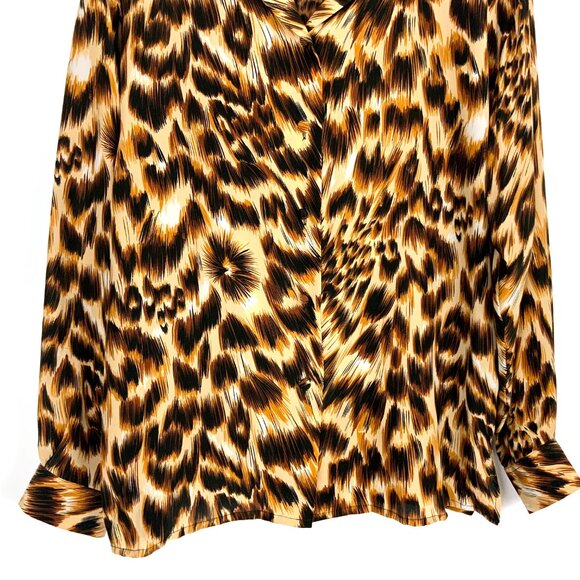 Vintage Fu Da Silk Animal Leopard Tiger Print & Face Blouse Sz M - Picture 6 of 16